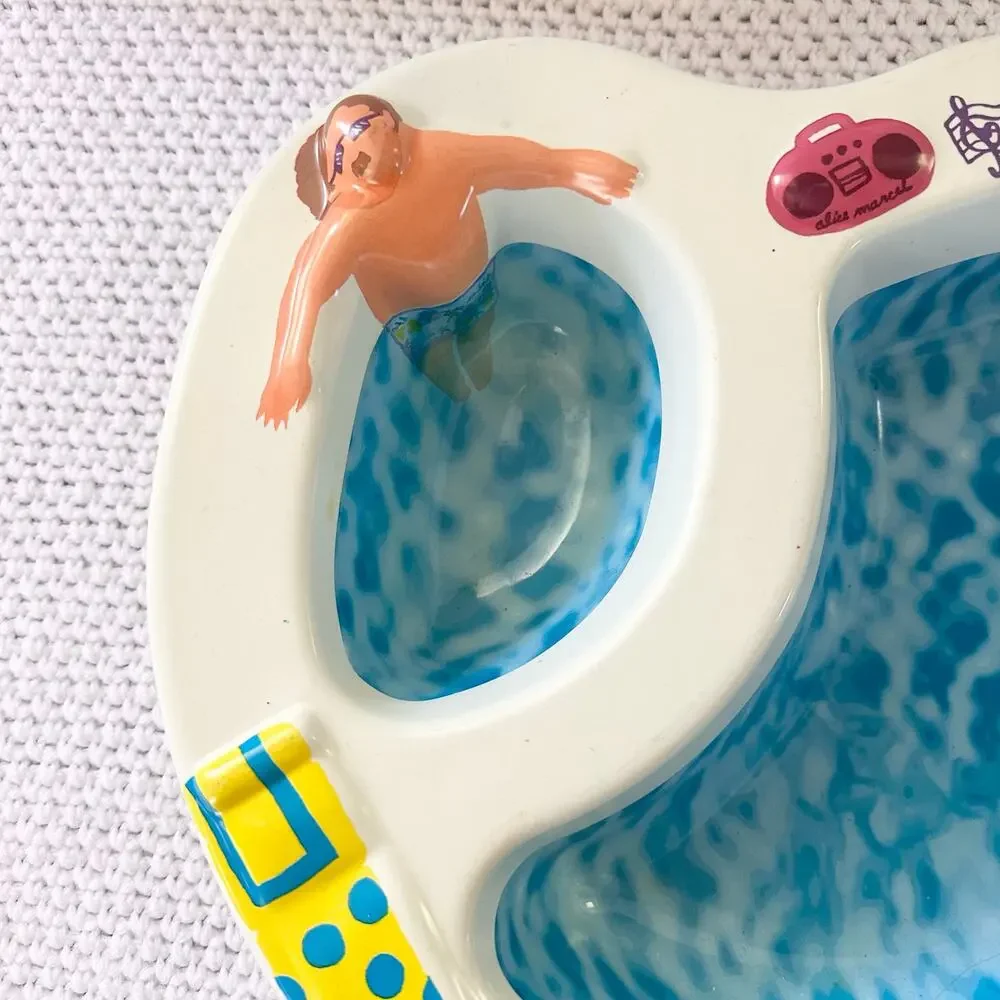 Vintage Swimming Pool Bikini Chip Dip Serving Bowl Alice Marcel Plastic 1990s